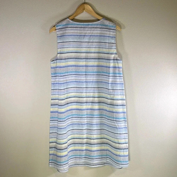 Christopher & Banks Multi Stripe Linen Shift Sun Dress Women Large Casual Travel - Picture 2 of 6